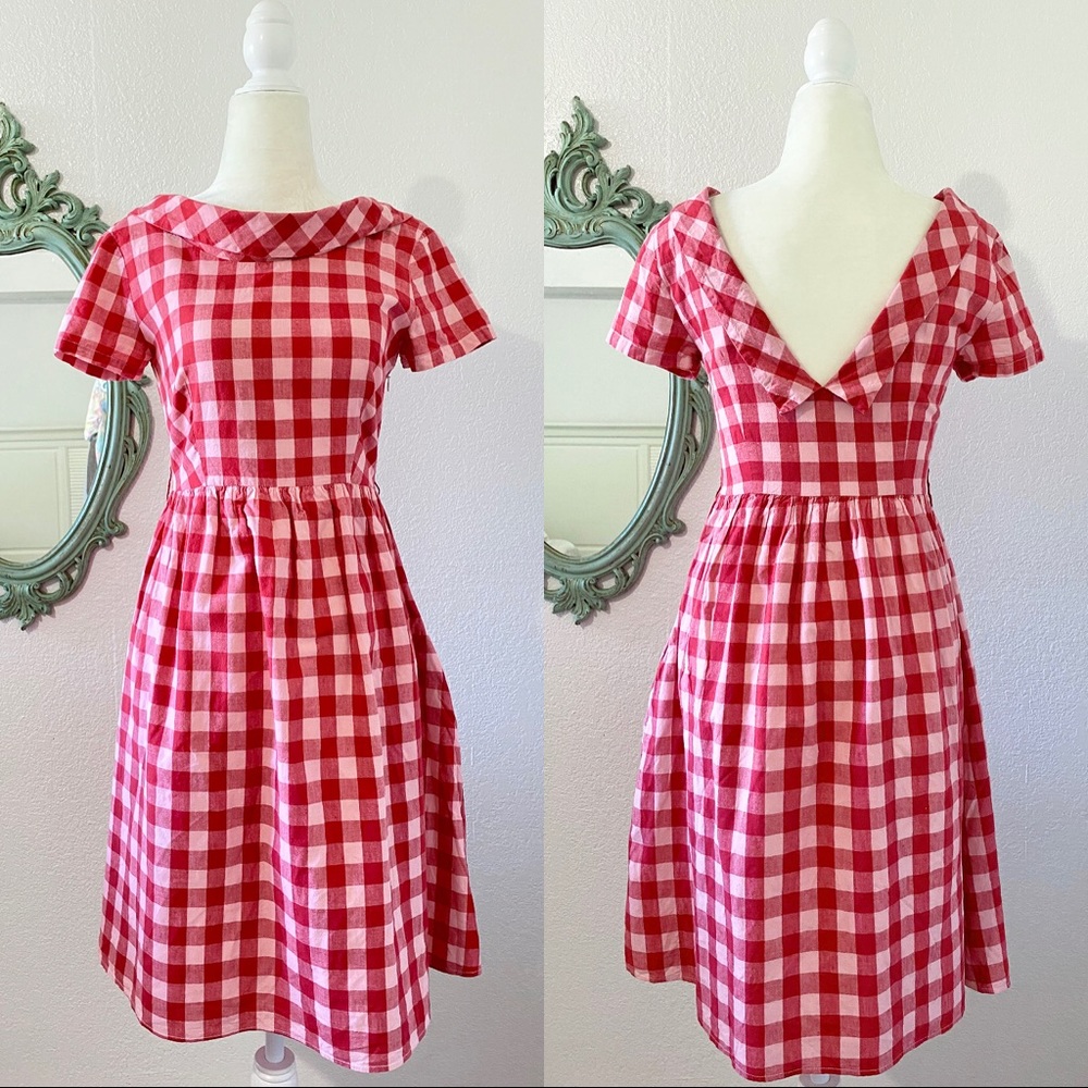 Vintage-Inspired Red Gingham Fit & Flare Dress